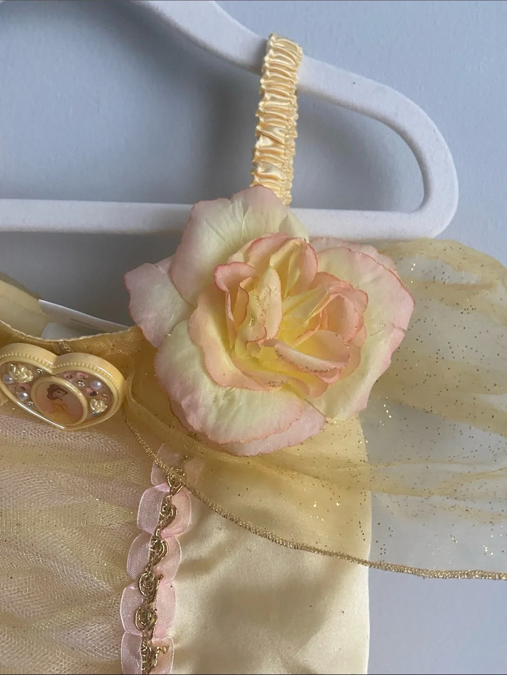 Disney Store Princess Belle dress size 4 little girl With roses Pink and yellow
